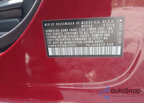 2017 Volkswagen Jetta 1.4T Se z USA, uszkodzony, nr VIN 3VWDB7AJ0HM220093